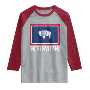 Vintage State of Wyoming Flag Bison Cheyenne Jackson Hole Raglan Shirt TS11 Heather Gray Heather Red Print Your Wear