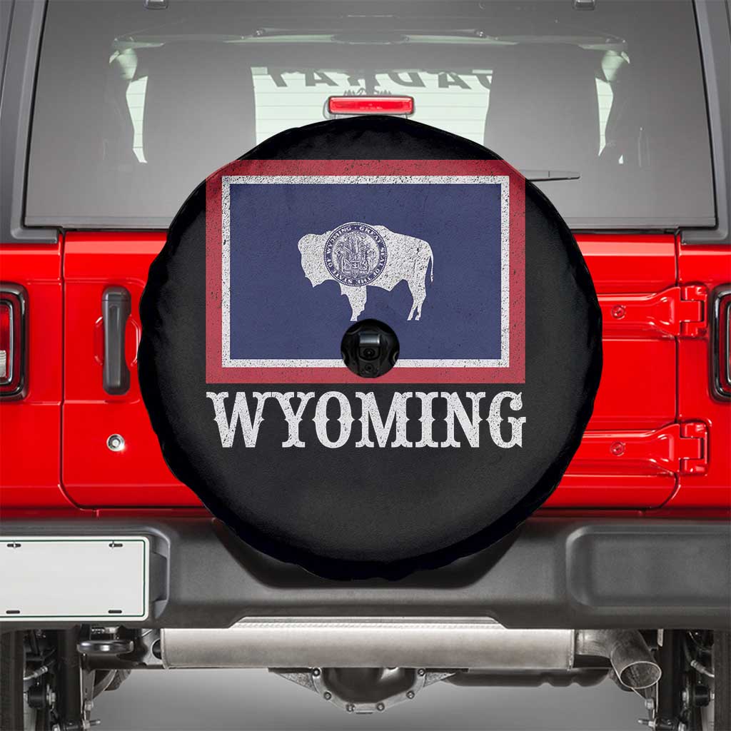 Vintage State of Wyoming Flag Bison Cheyenne Jackson Hole Spare Tire Cover TS11 Black Print Your Wear