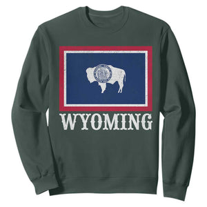Vintage State of Wyoming Flag Bison Cheyenne Jackson Hole Sweatshirt TS11 Dark Forest Green Print Your Wear
