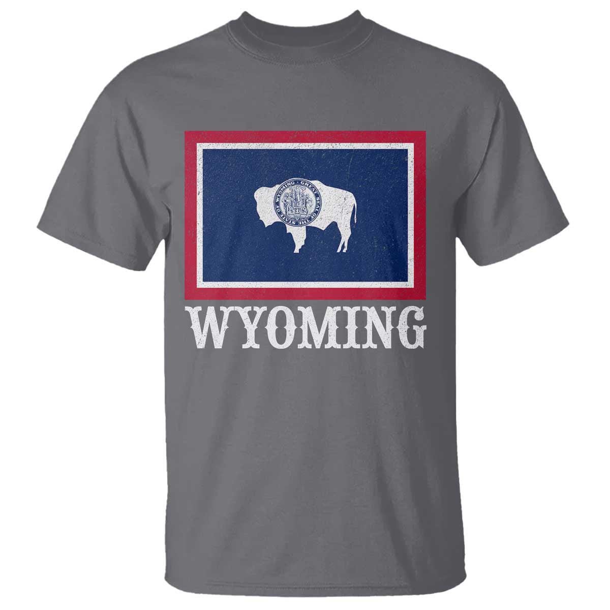 Vintage State of Wyoming Flag Bison Cheyenne Jackson Hole T Shirt TS11 Charcoal Print Your Wear