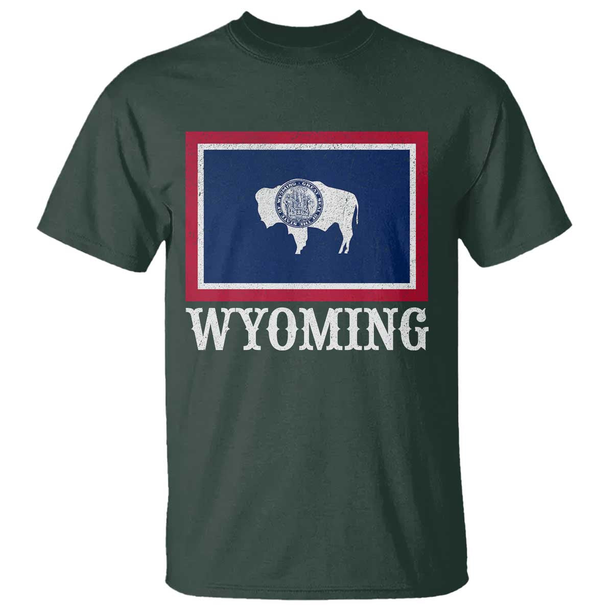 Vintage State of Wyoming Flag Bison Cheyenne Jackson Hole T Shirt TS11 Dark Forest Green Print Your Wear
