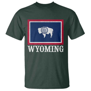 Vintage State of Wyoming Flag Bison Cheyenne Jackson Hole T Shirt TS11 Dark Forest Green Print Your Wear