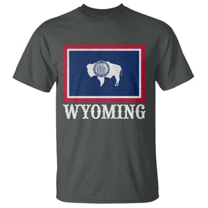 Vintage State of Wyoming Flag Bison Cheyenne Jackson Hole T Shirt TS11 Dark Heather Print Your Wear