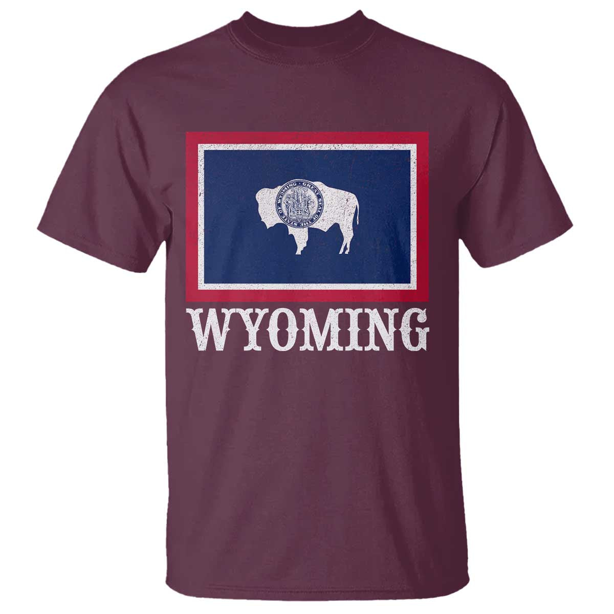 Vintage State of Wyoming Flag Bison Cheyenne Jackson Hole T Shirt TS11 Maroon Print Your Wear