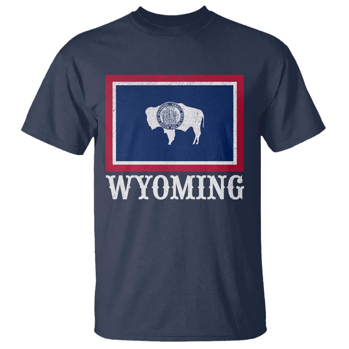 Vintage State of Wyoming Flag Bison Cheyenne Jackson Hole T Shirt TS11 Navy Print Your Wear