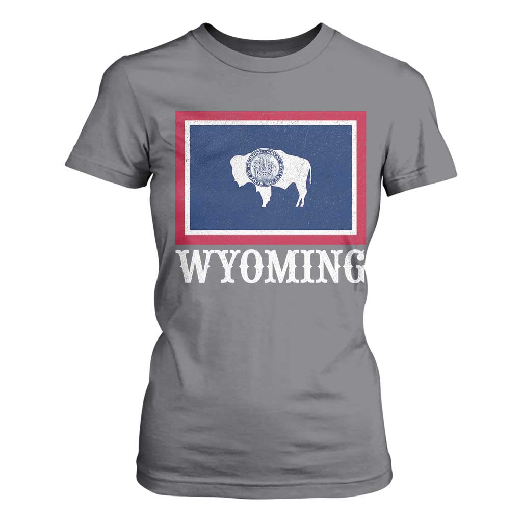 Vintage State of Wyoming Flag Bison Cheyenne Jackson Hole T Shirt For Women TS11 Charcoal Print Your Wear