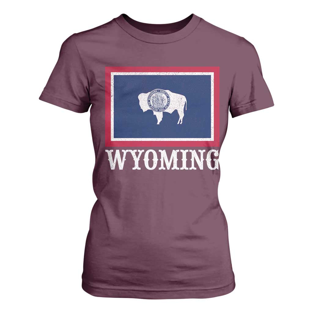 Vintage State of Wyoming Flag Bison Cheyenne Jackson Hole T Shirt For Women TS11 Maroon Print Your Wear