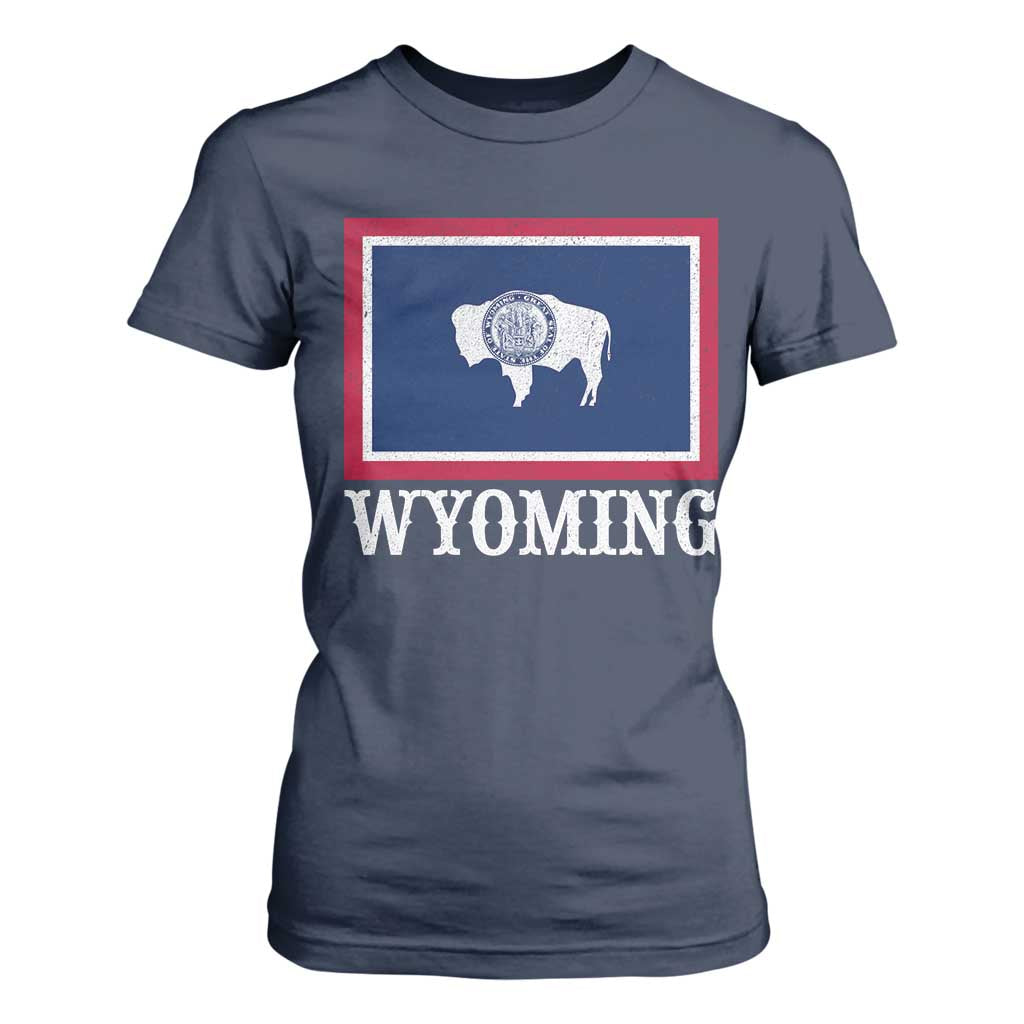Vintage State of Wyoming Flag Bison Cheyenne Jackson Hole T Shirt For Women TS11 Navy Print Your Wear