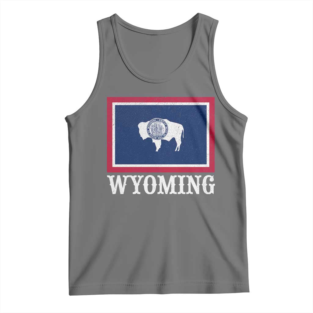 Vintage State of Wyoming Flag Bison Cheyenne Jackson Hole Tank Top TS11 Black Heather Print Your Wear