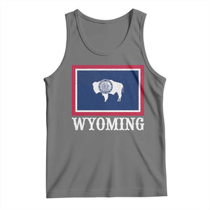 Vintage State of Wyoming Flag Bison Cheyenne Jackson Hole Tank Top TS11 Black Heather Print Your Wear