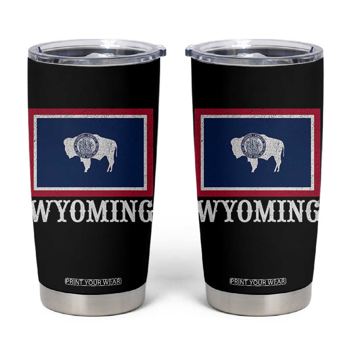 Vintage State of Wyoming Flag Bison Cheyenne Jackson Hole Tumbler Cup TS11 Black Print Your Wear