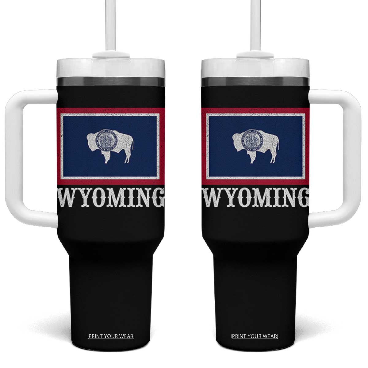Vintage State of Wyoming Flag Bison Cheyenne Jackson Hole Tumbler With Handle TS11 One Size: 40 oz Black Print Your Wear