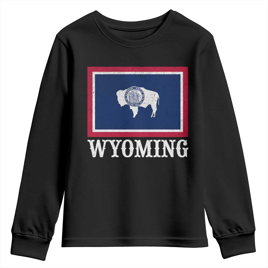 Vintage State of Wyoming Flag Bison Cheyenne Jackson Hole Youth Sweatshirt TS11 Black Print Your Wear