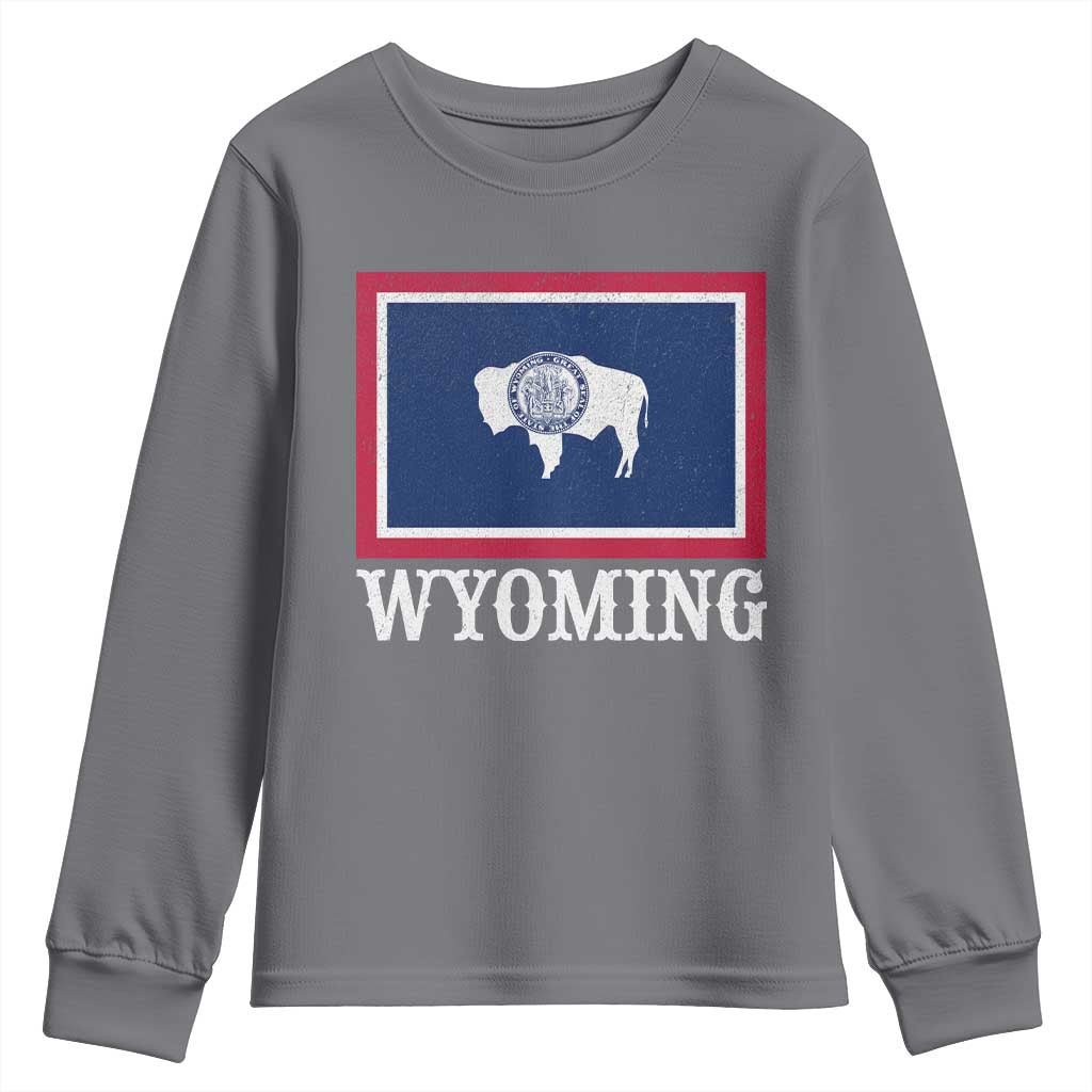 Vintage State of Wyoming Flag Bison Cheyenne Jackson Hole Youth Sweatshirt TS11 Charcoal Print Your Wear