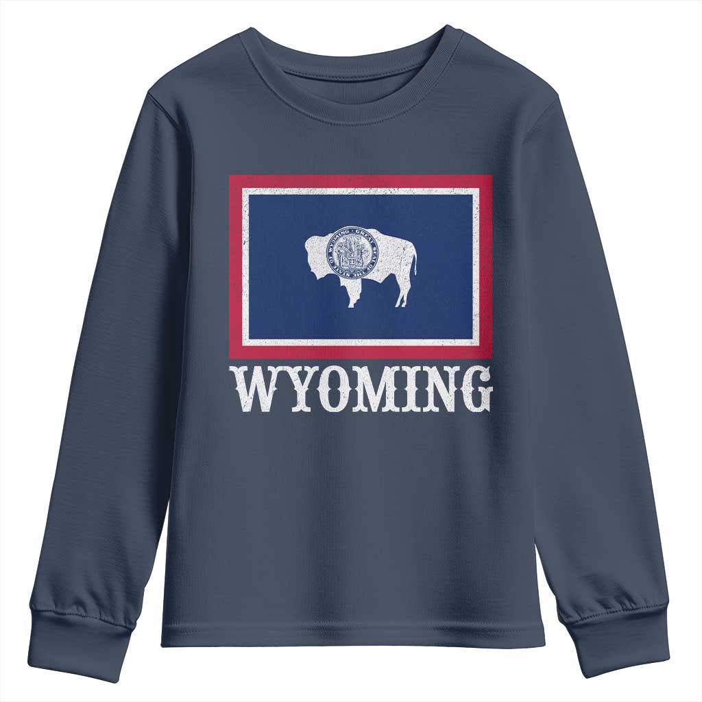 Vintage State of Wyoming Flag Bison Cheyenne Jackson Hole Youth Sweatshirt TS11 Navy Print Your Wear