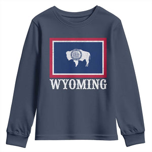 Vintage State of Wyoming Flag Bison Cheyenne Jackson Hole Youth Sweatshirt TS11 Navy Print Your Wear
