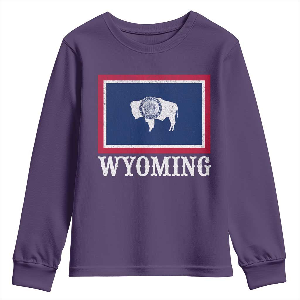 Vintage State of Wyoming Flag Bison Cheyenne Jackson Hole Youth Sweatshirt TS11 Purple Print Your Wear