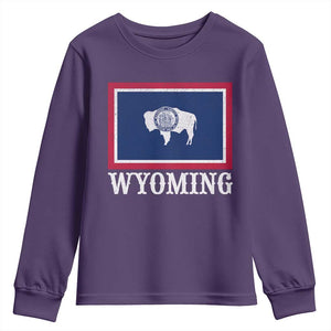 Vintage State of Wyoming Flag Bison Cheyenne Jackson Hole Youth Sweatshirt TS11 Purple Print Your Wear