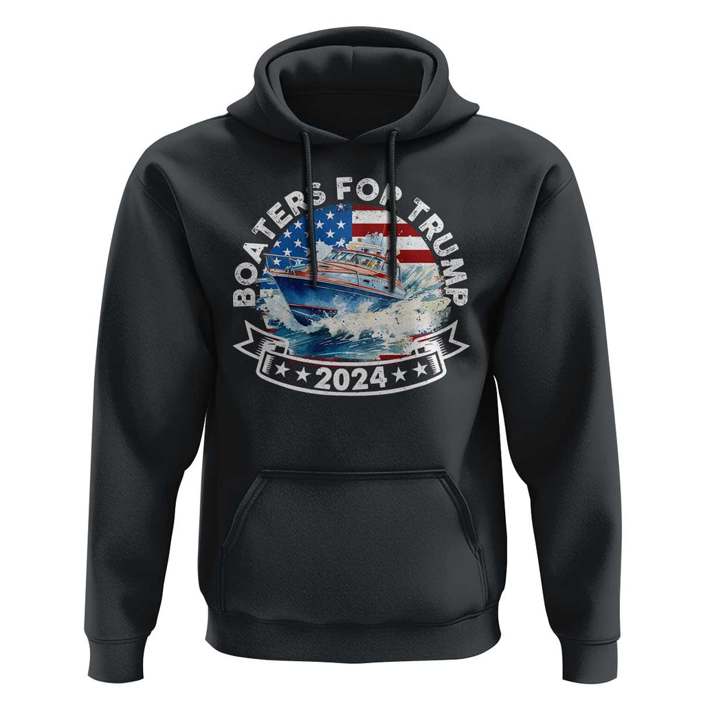 Boaters for Trump 2024 Hoodie Boat American Flag Ocean Wave TS11 Black Print Your Wear