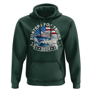 Boaters for Trump 2024 Hoodie Boat American Flag Ocean Wave TS11 Dark Forest Green Print Your Wear