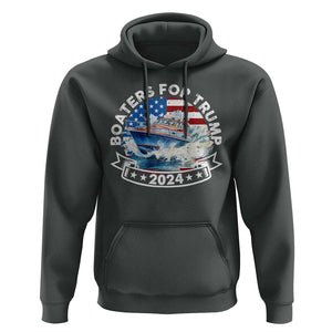 Boaters for Trump 2024 Hoodie Boat American Flag Ocean Wave TS11 Dark Heather Print Your Wear