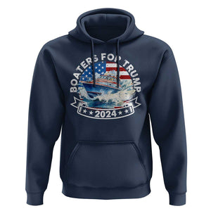 Boaters for Trump 2024 Hoodie Boat American Flag Ocean Wave TS11 Navy Print Your Wear