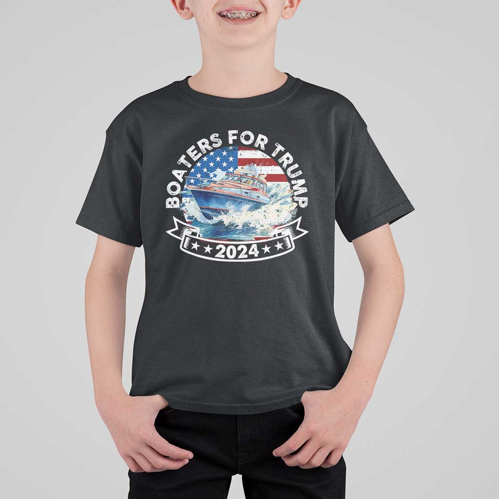 Boaters for Trump 2024 T Shirt For Kid Boat American Flag Ocean Wave TS11 Black Print Your Wear