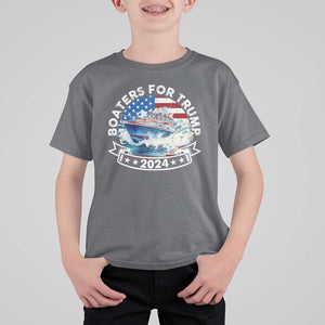 Boaters for Trump 2024 T Shirt For Kid Boat American Flag Ocean Wave TS11 Charcoal Print Your Wear