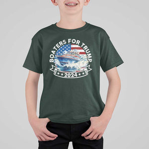 Boaters for Trump 2024 T Shirt For Kid Boat American Flag Ocean Wave TS11 Dark Forest Green Print Your Wear