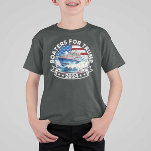 Boaters for Trump 2024 T Shirt For Kid Boat American Flag Ocean Wave TS11 Dark Heather Print Your Wear