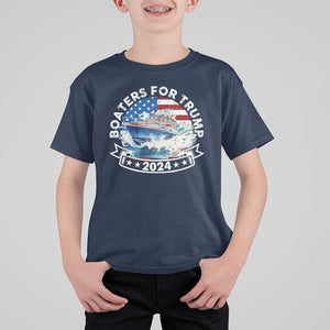 Boaters for Trump 2024 T Shirt For Kid Boat American Flag Ocean Wave TS11 Navy Print Your Wear