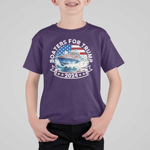 Boaters for Trump 2024 T Shirt For Kid Boat American Flag Ocean Wave TS11 Purple Print Your Wear