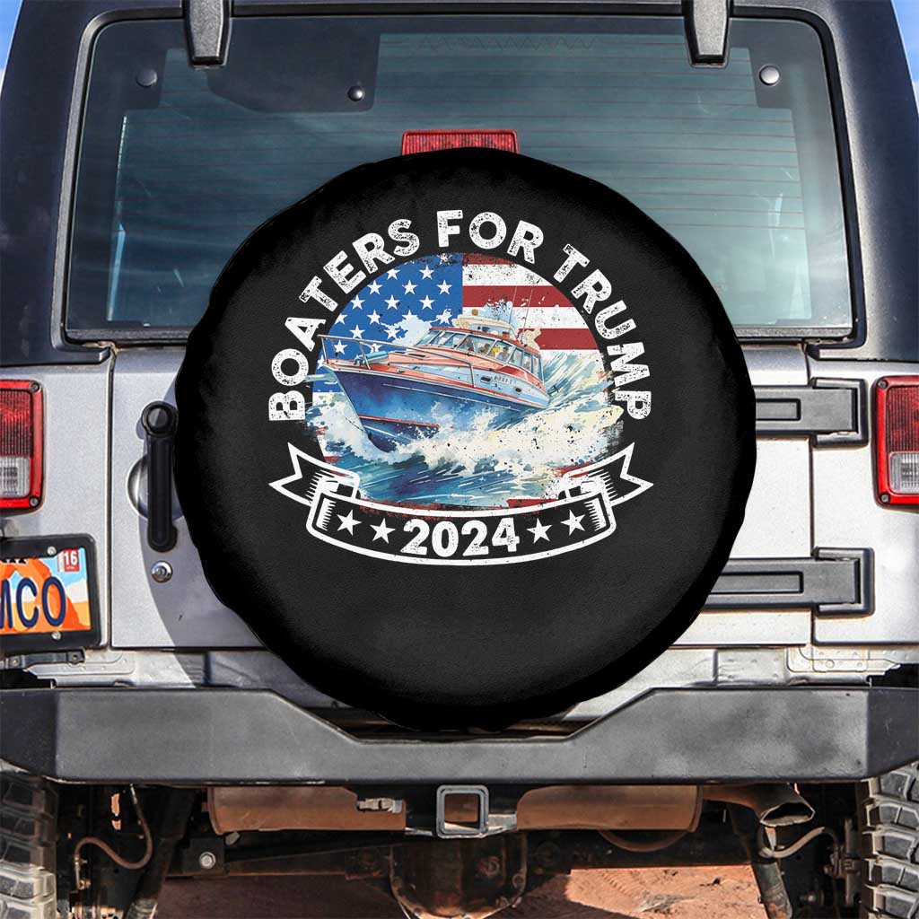 Boaters for Trump 2024 Spare Tire Cover Boat American Flag Ocean Wave TS11 No hole Black Print Your Wear