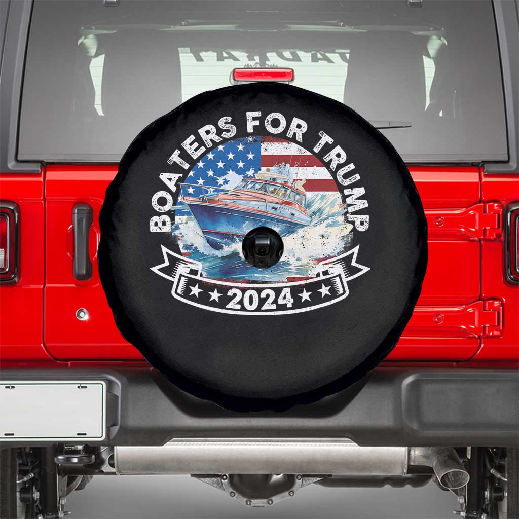 Boaters for Trump 2024 Spare Tire Cover Boat American Flag Ocean Wave TS11 Black Print Your Wear