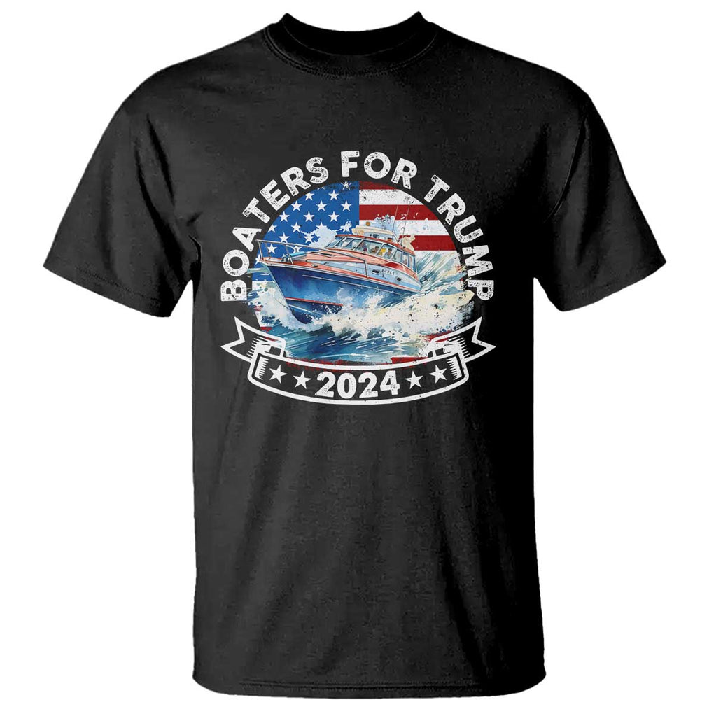 Boaters for Trump 2024 T Shirt Boat American Flag Ocean Wave TS11 Black Print Your Wear