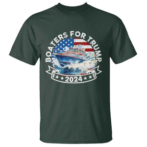 Boaters for Trump 2024 T Shirt Boat American Flag Ocean Wave TS11 Dark Forest Green Print Your Wear