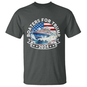 Boaters for Trump 2024 T Shirt Boat American Flag Ocean Wave TS11 Dark Heather Print Your Wear