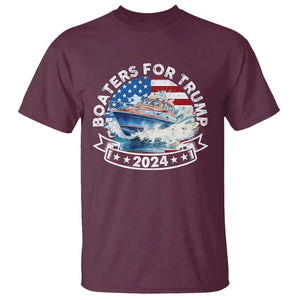Boaters for Trump 2024 T Shirt Boat American Flag Ocean Wave TS11 Maroon Print Your Wear