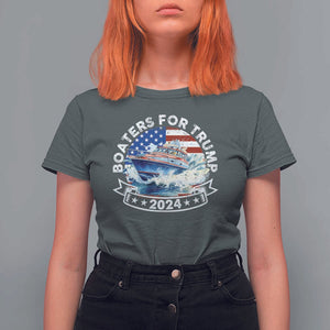 Boaters for Trump 2024 T Shirt For Women Boat American Flag Ocean Wave TS11 Dark Heather Print Your Wear