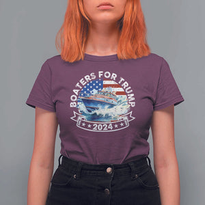 Boaters for Trump 2024 T Shirt For Women Boat American Flag Ocean Wave TS11 Maroon Print Your Wear