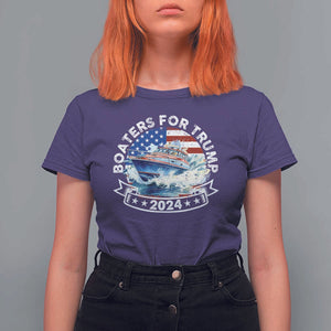 Boaters for Trump 2024 T Shirt For Women Boat American Flag Ocean Wave TS11 Purple Print Your Wear