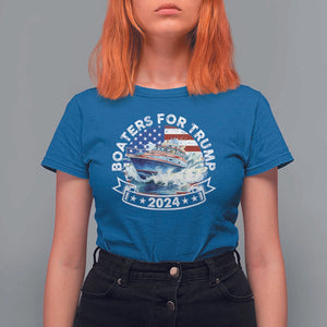 Boaters for Trump 2024 T Shirt For Women Boat American Flag Ocean Wave TS11 Royal Blue Print Your Wear