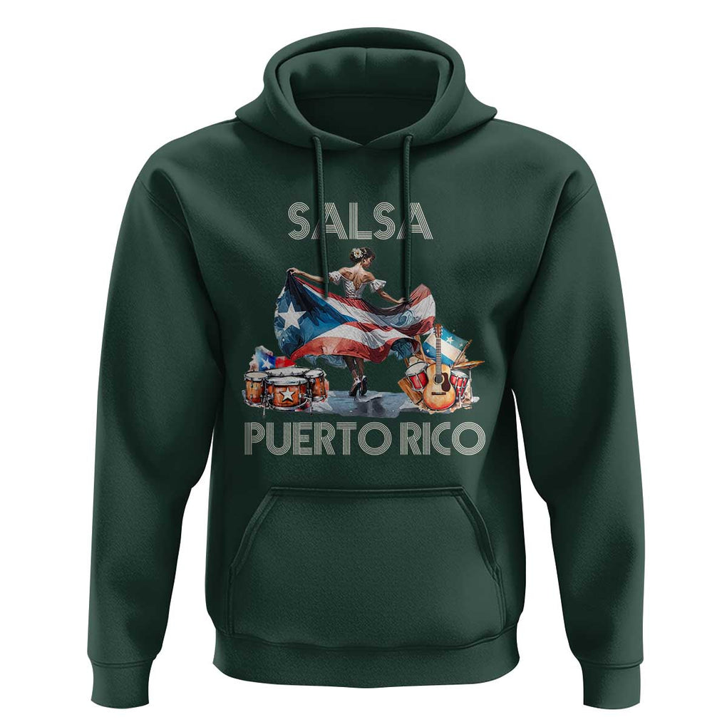 Puerto Rico Hoodie Salsa Dance Puerto Rican Flag Hispanic Heritage Month TS11 Dark Forest Green Print Your Wear