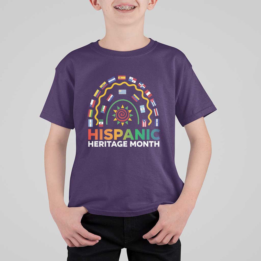 Hispanic Heritage Month T Shirt For Kid Hispanic Countries Rainbow Flag Sunflower TS11 Purple Print Your Wear