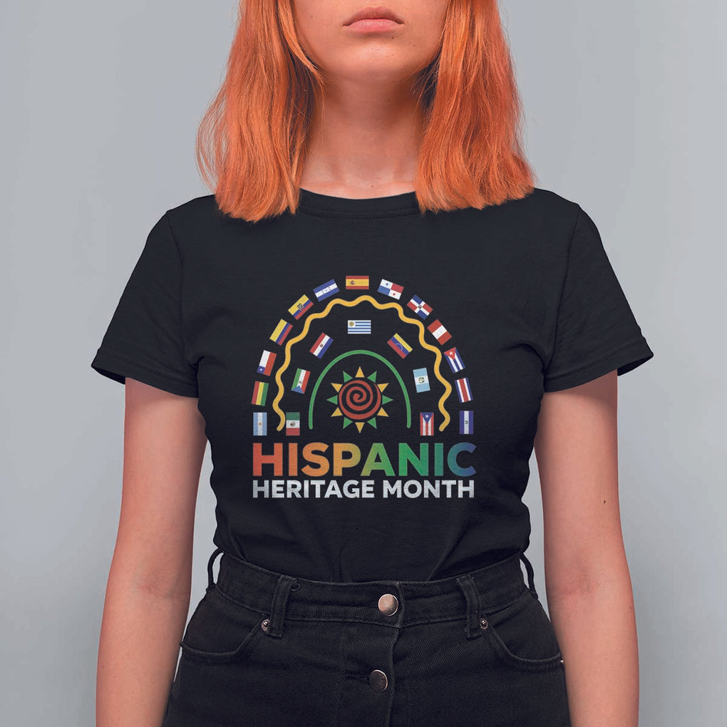 Hispanic Heritage Month T Shirt For Women Hispanic Countries Rainbow Flag Sunflower TS11 Black Print Your Wear