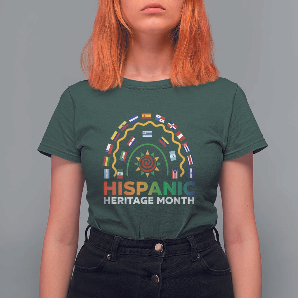 Hispanic Heritage Month T Shirt For Women Hispanic Countries Rainbow Flag Sunflower TS11 Dark Forest Green Print Your Wear