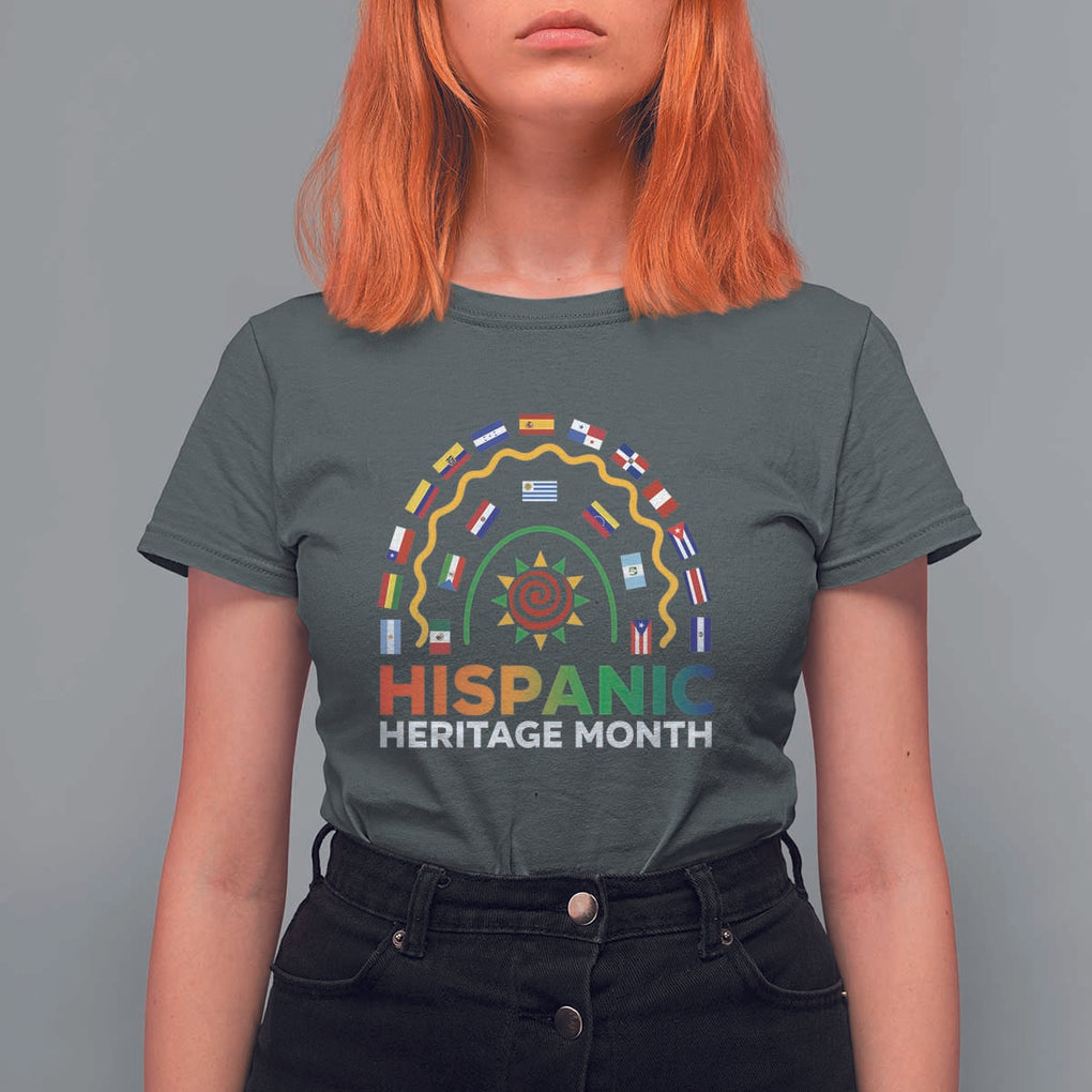 Hispanic Heritage Month T Shirt For Women Hispanic Countries Rainbow Flag Sunflower TS11 Dark Heather Print Your Wear