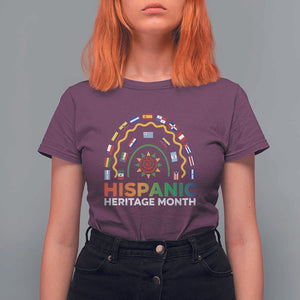 Hispanic Heritage Month T Shirt For Women Hispanic Countries Rainbow Flag Sunflower TS11 Maroon Print Your Wear