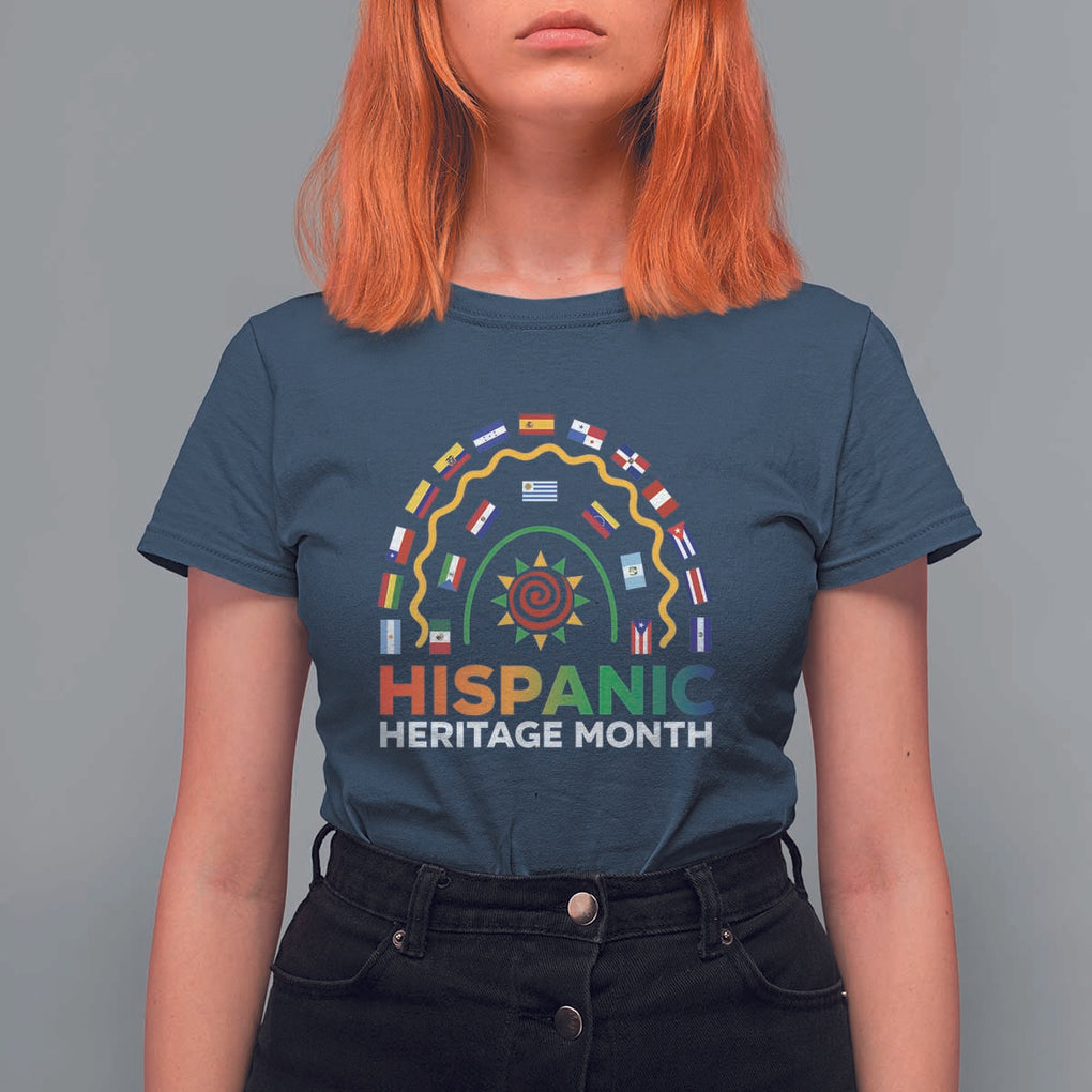 Hispanic Heritage Month T Shirt For Women Hispanic Countries Rainbow Flag Sunflower TS11 Navy Print Your Wear