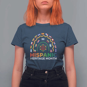 Hispanic Heritage Month T Shirt For Women Hispanic Countries Rainbow Flag Sunflower TS11 Navy Print Your Wear